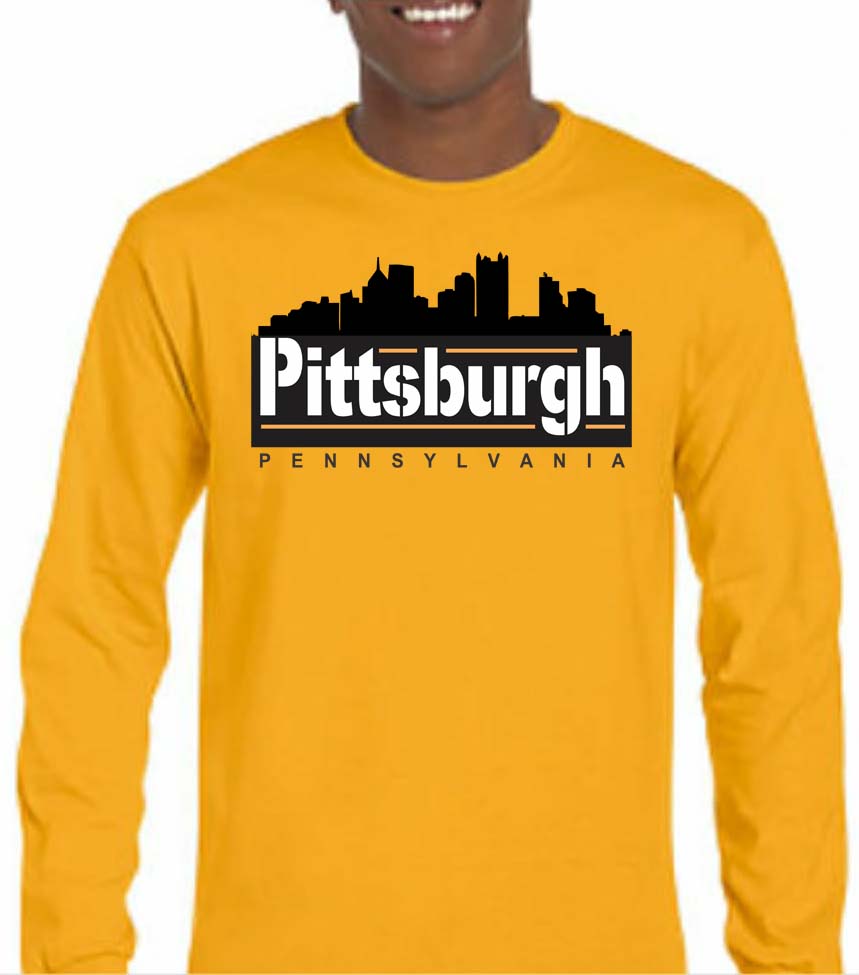 PGH Skyline Men's Long Sleeve Tee — Gold